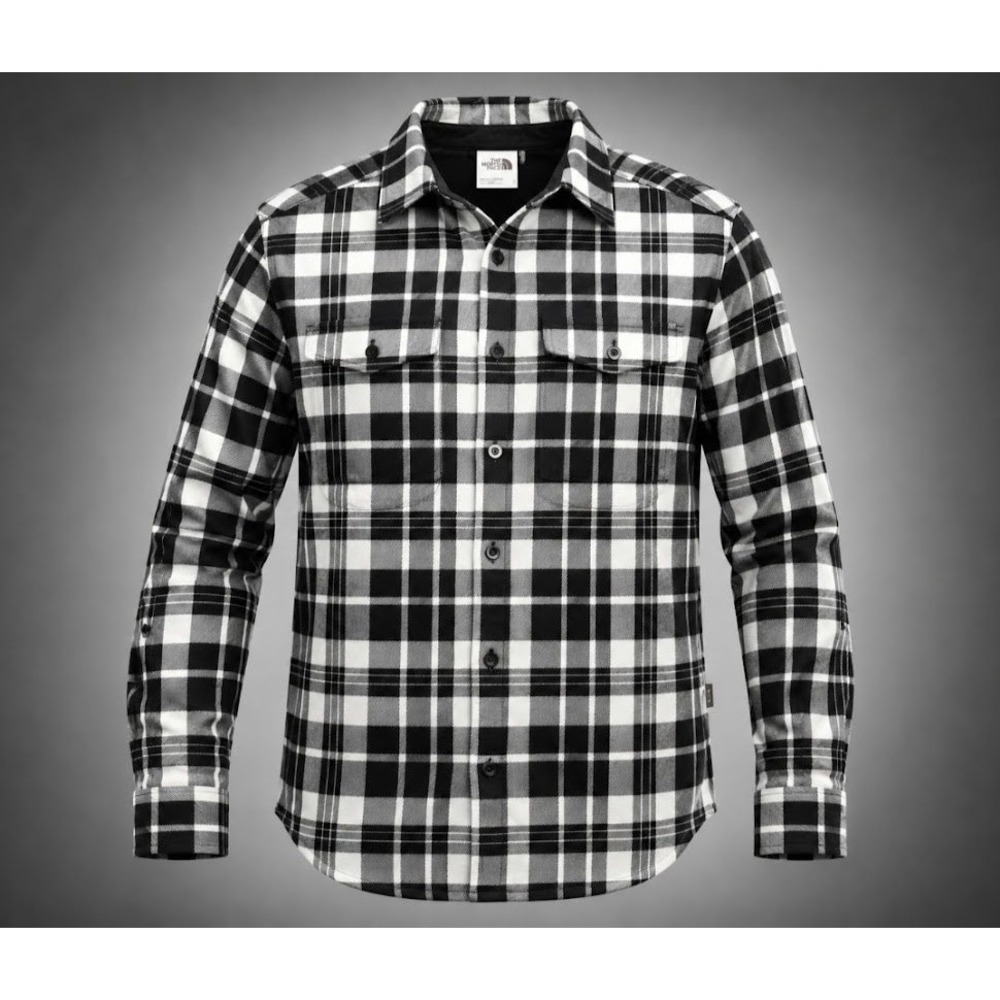 The North Face Mens Black White Plaid Flannel Button Down Shirt Medium 1201